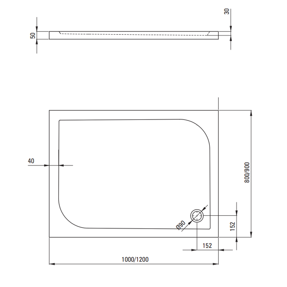 Cadita dus dreptunghiulara 100x80 cm Deante Cubic alb [3]