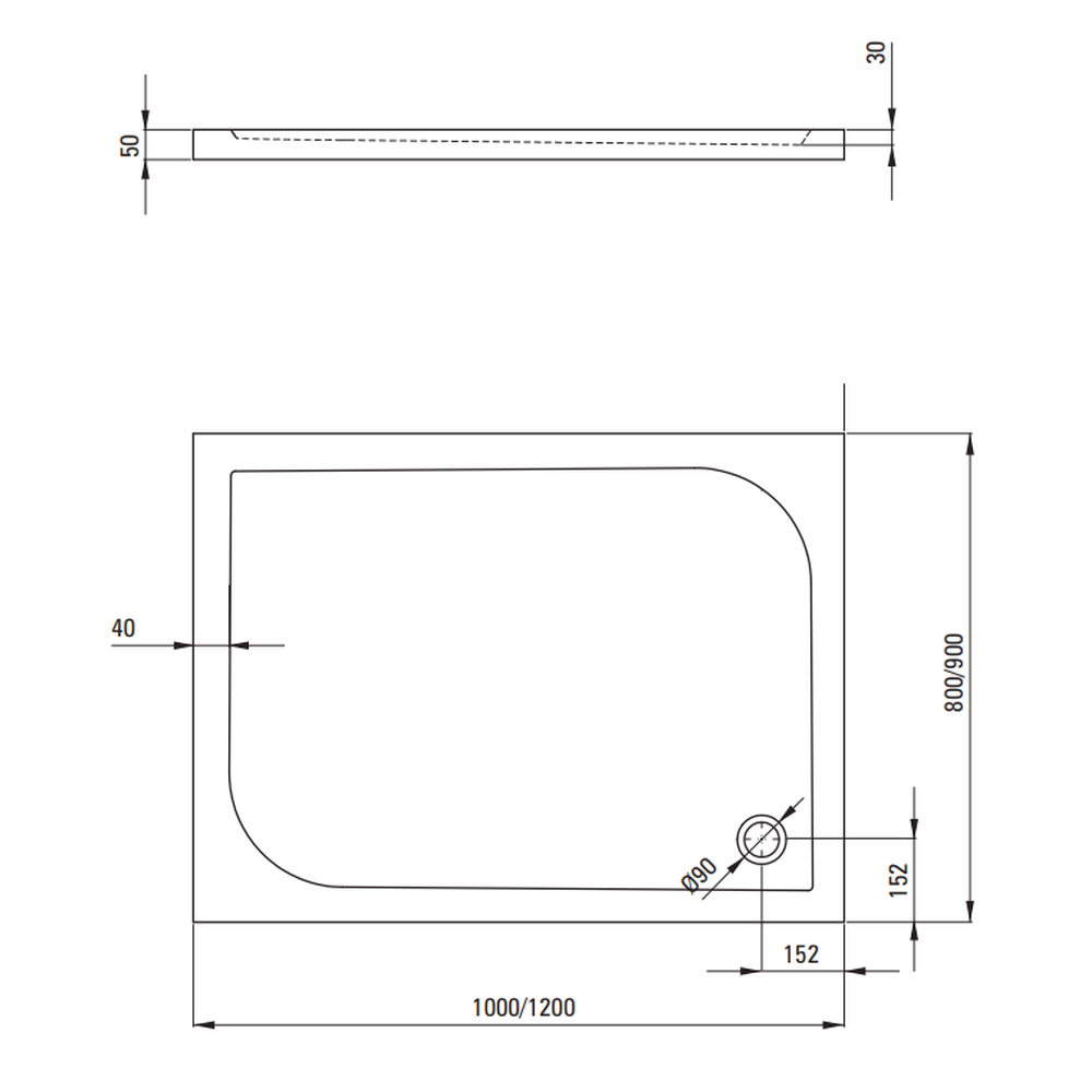 Cadita dus dreptunghiulara 100x90 cm Deante Cubic alb [3]