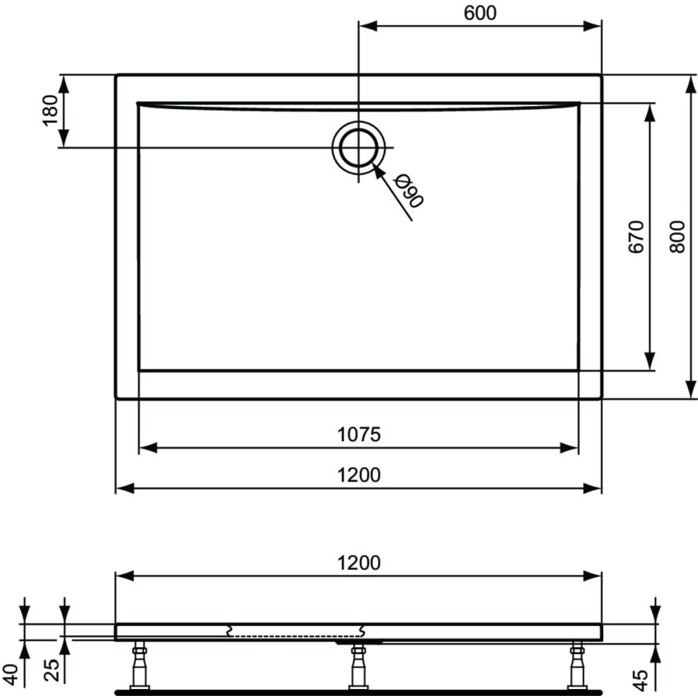 Cadita dus dreptunghiulara 120x80 cm Ideal Standard Ultra Light [3]