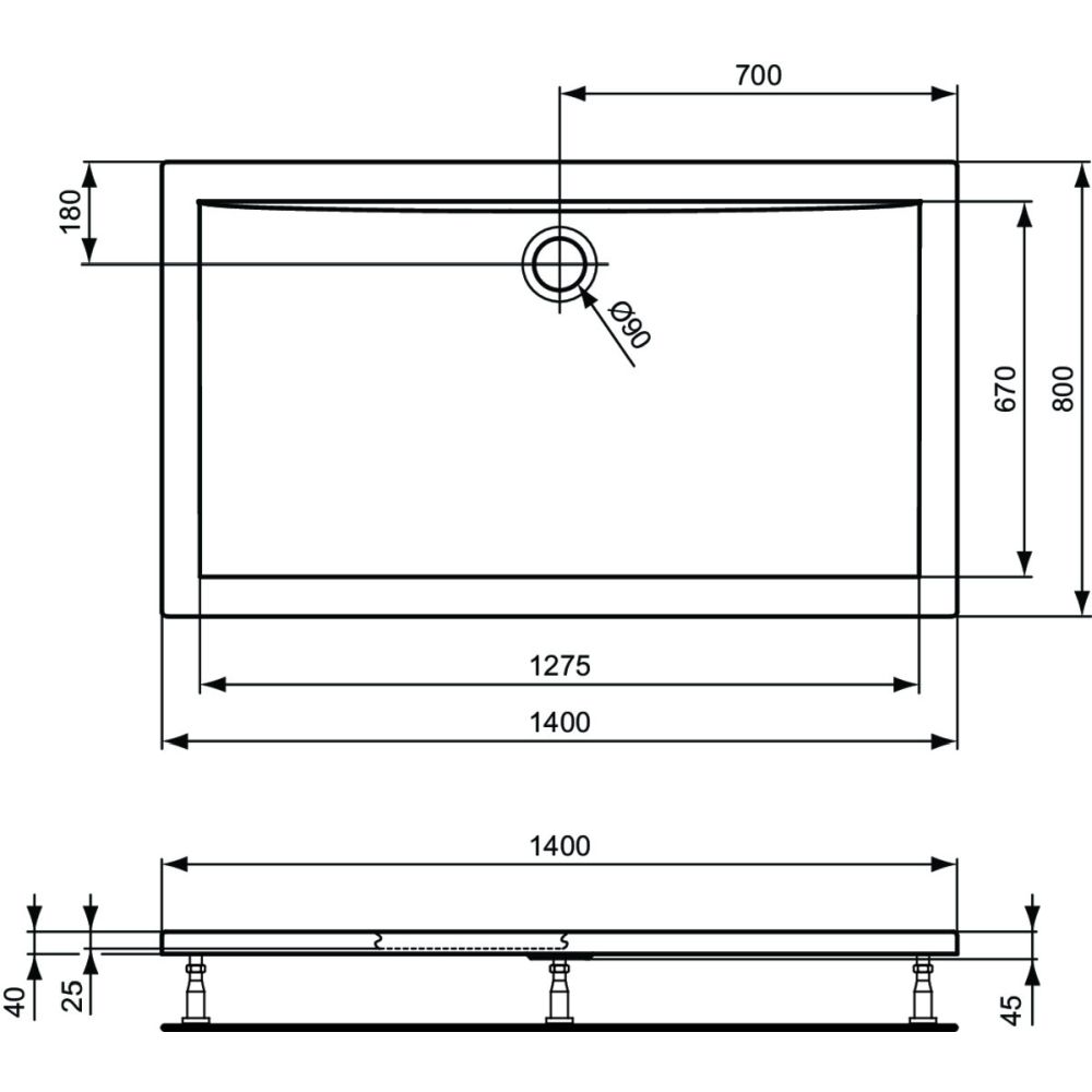 Cadita dus dreptunghiulara 140x80 cm Ideal Standard Ultra Light [3]