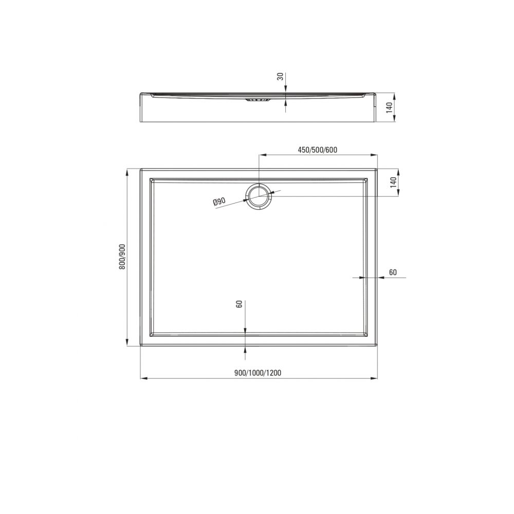 Cadita dus dreptunghiulara alba 120x90 cm Jasmin Plus, Deante [3]