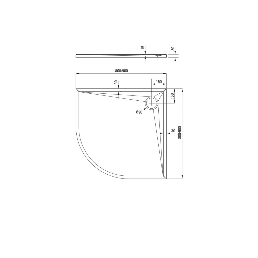 Cadita dus semirotunda alba 80x80 cm Kerria Plus, Deante [3]