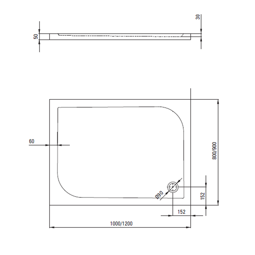 Cadita dus slim dreptunghiulara, 120x90 cm, culoare alba Deante, Cubic [3]