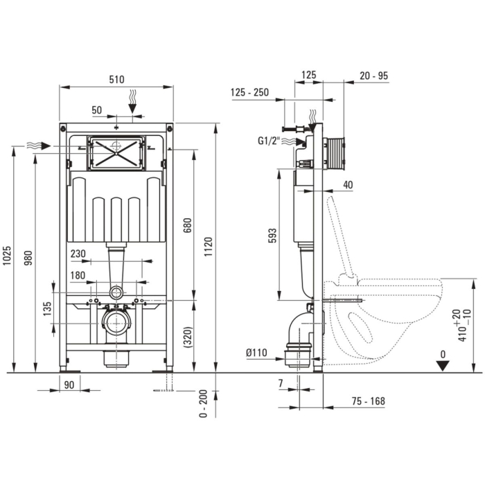 Cadru incastrat pentru montare vas wc, pe perete, Deante [2]