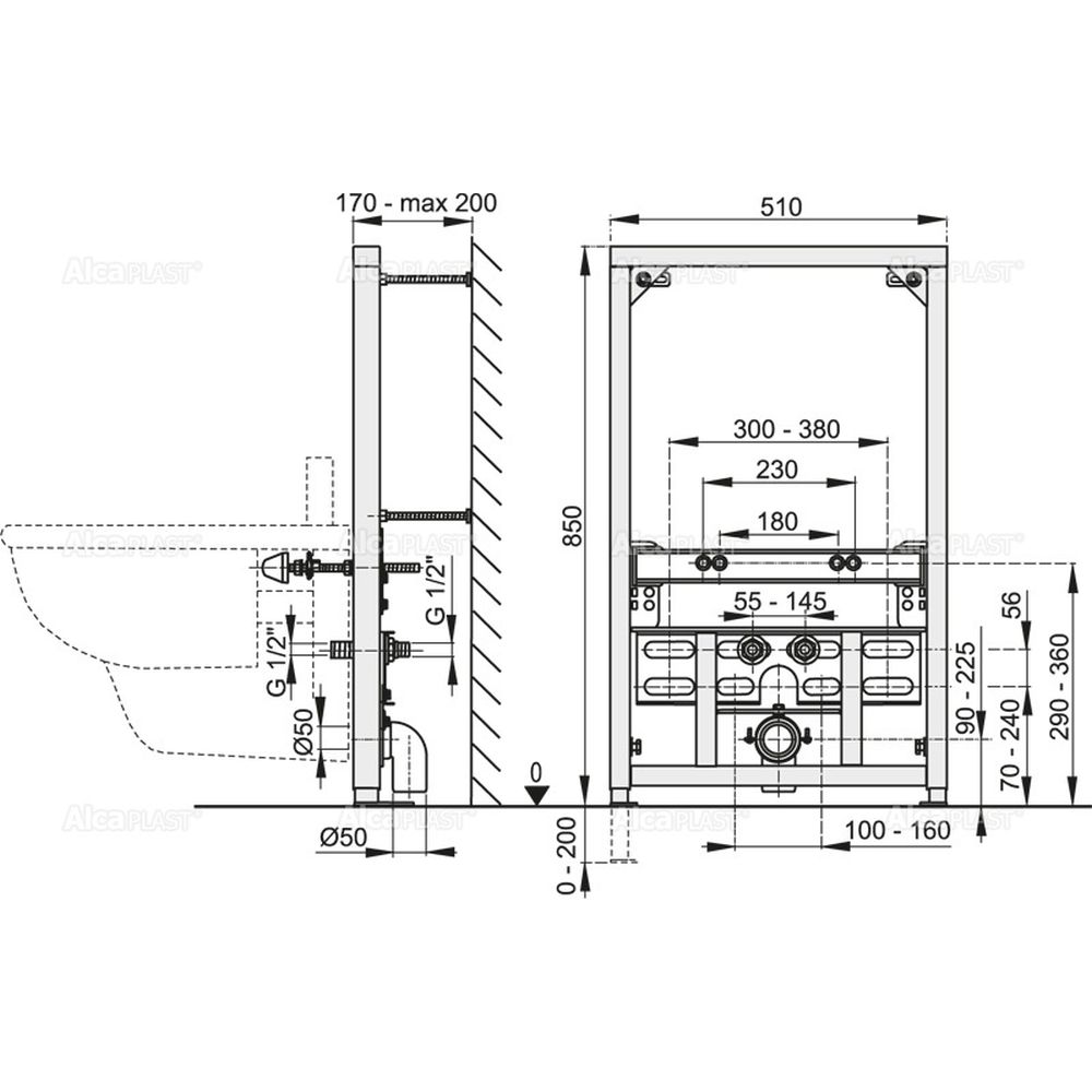 Cadru montaj pentru bideu Alcaplast 850 mm [2]