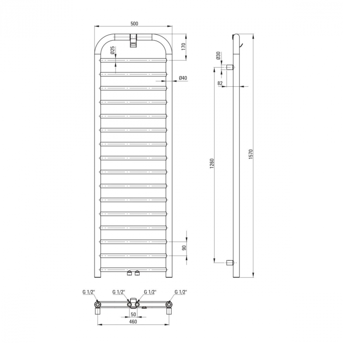 Calorifer de baie, scara, 157x50 cm, inox mat, Deante Silia [6]