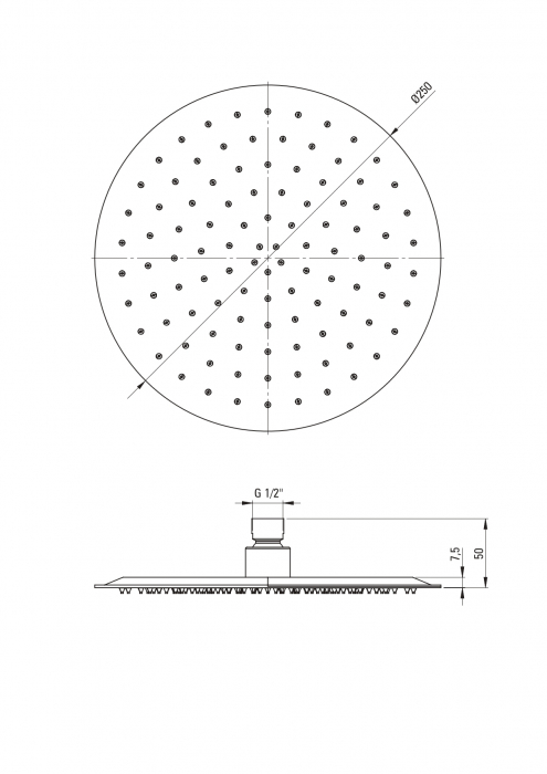 Palarie de dus rotunda, bronz periat, 250 mm, Deante Cascada [2]