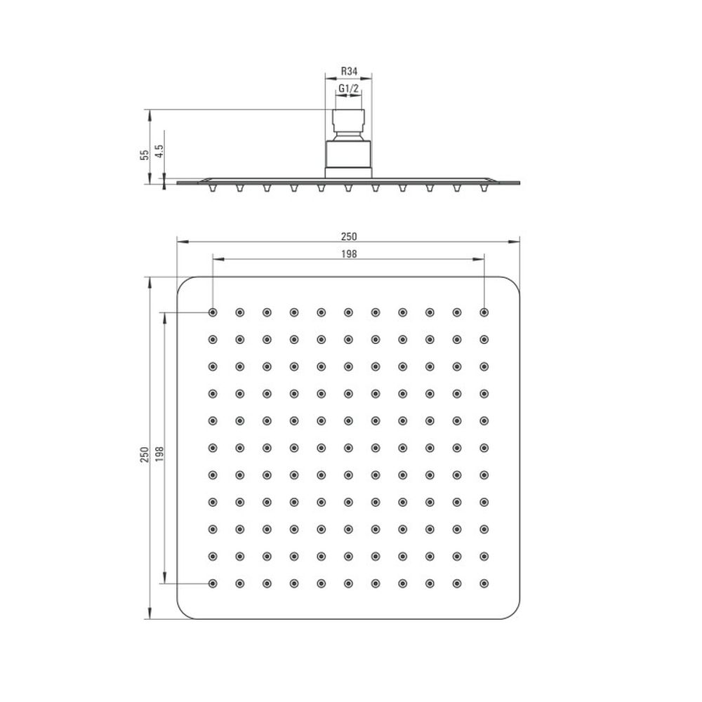 Palarie dus patrata Deante Floks, 250x250 mm, crom [2]