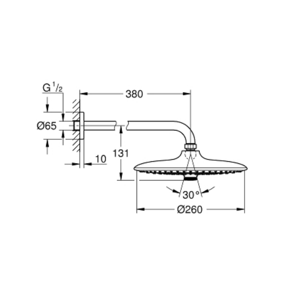 Palarie dus rotunda crom Ø 260 mm cu brat de dus Grohe Euphoria [2]