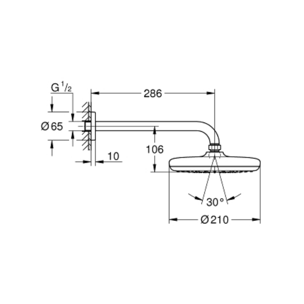 Palarie dus rotunda crom Ø 210 mm cu brat de dus Grohe Tempesta [2]