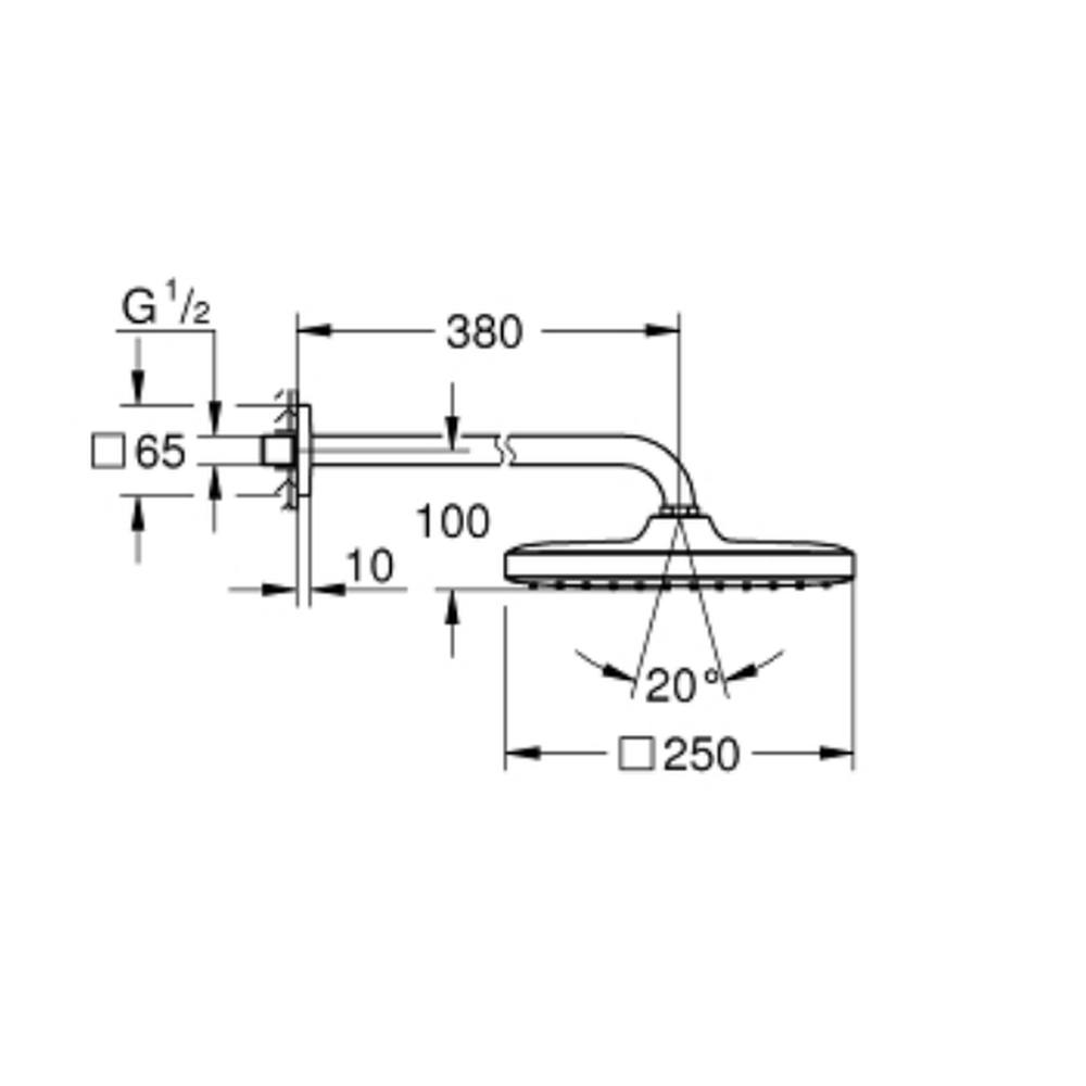 Palarie dus patrata crom Ø 250 mm cu brat de dus Grohe Tempesta Cube [5]