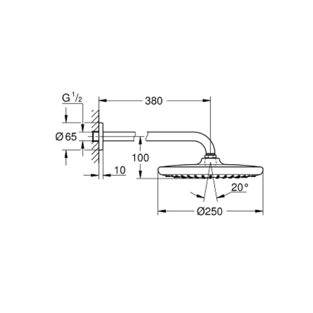 Palarie dus rotunda crom Ø 250 mm cu brat de dus Grohe Tempesta [5]