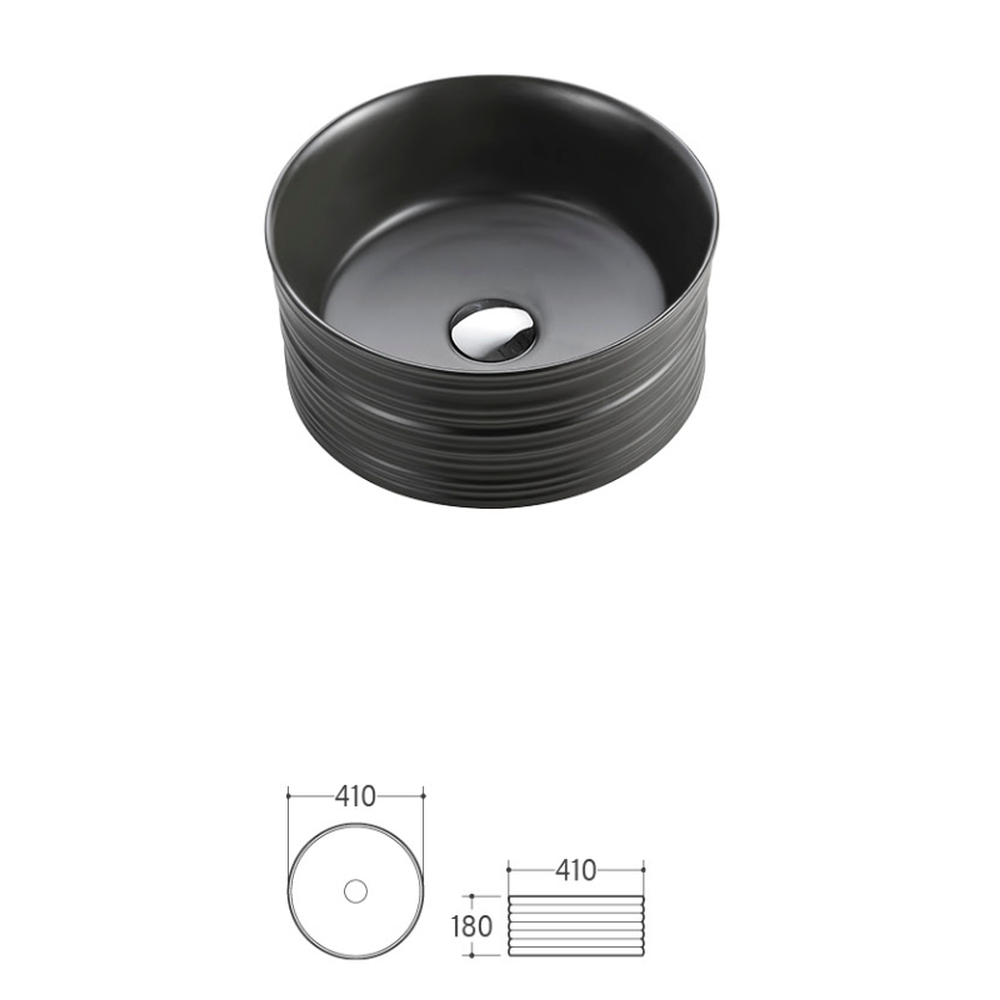 Lavoar pe blat negru mat 41 cm, rotund, ventil inclus, Fluminia My Black Circle [8]