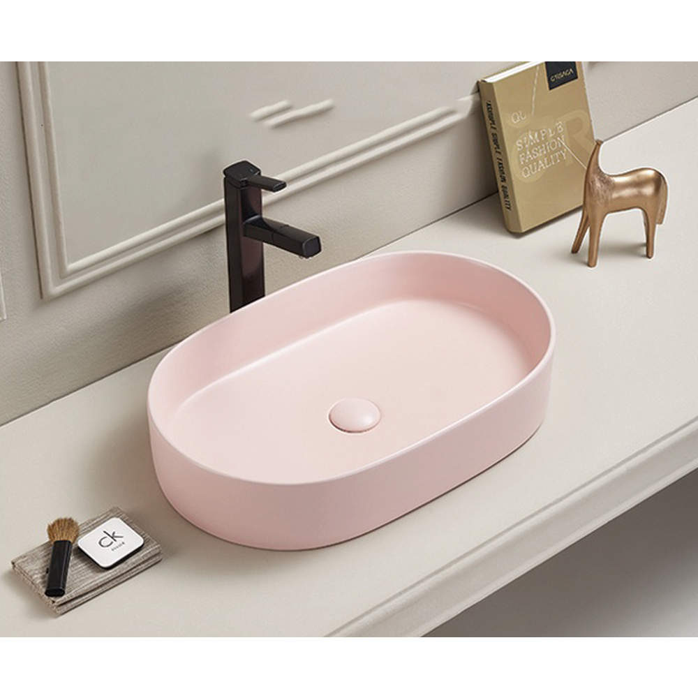 Lavoar baie pe blat, roz mat, oval, ventil inclus, 52.5 cm, Adelais Foglia [2]