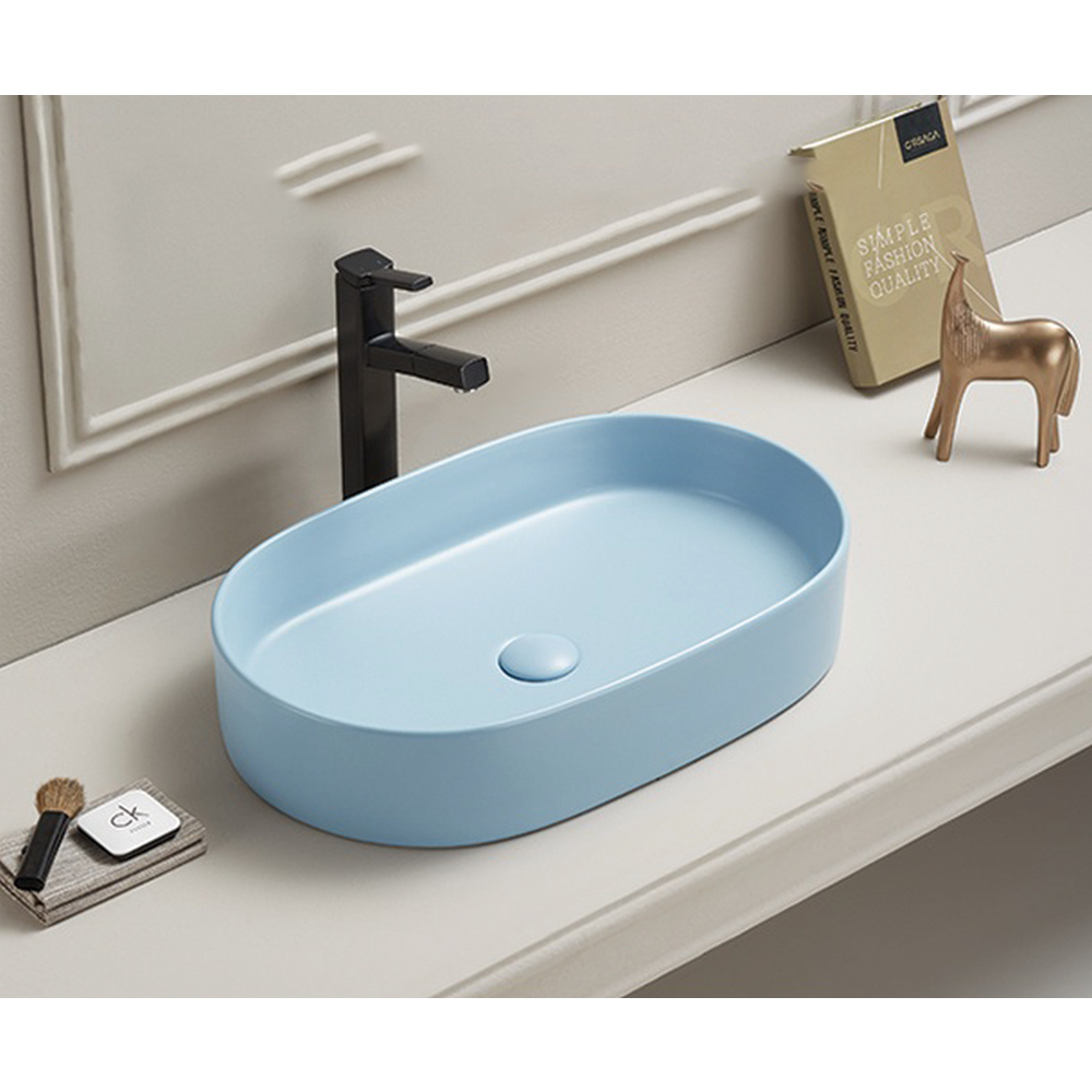 Lavoar baie pe blat, albastru mat, oval, ventil inclus, 52.5 cm, Adelais Foglia [2]