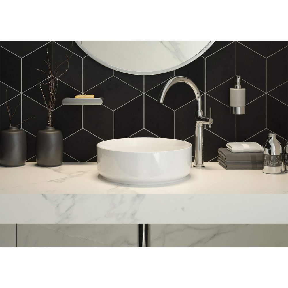 Lavoar pe blat alb lucios 36 cm, rotund, Deante Silia [3]