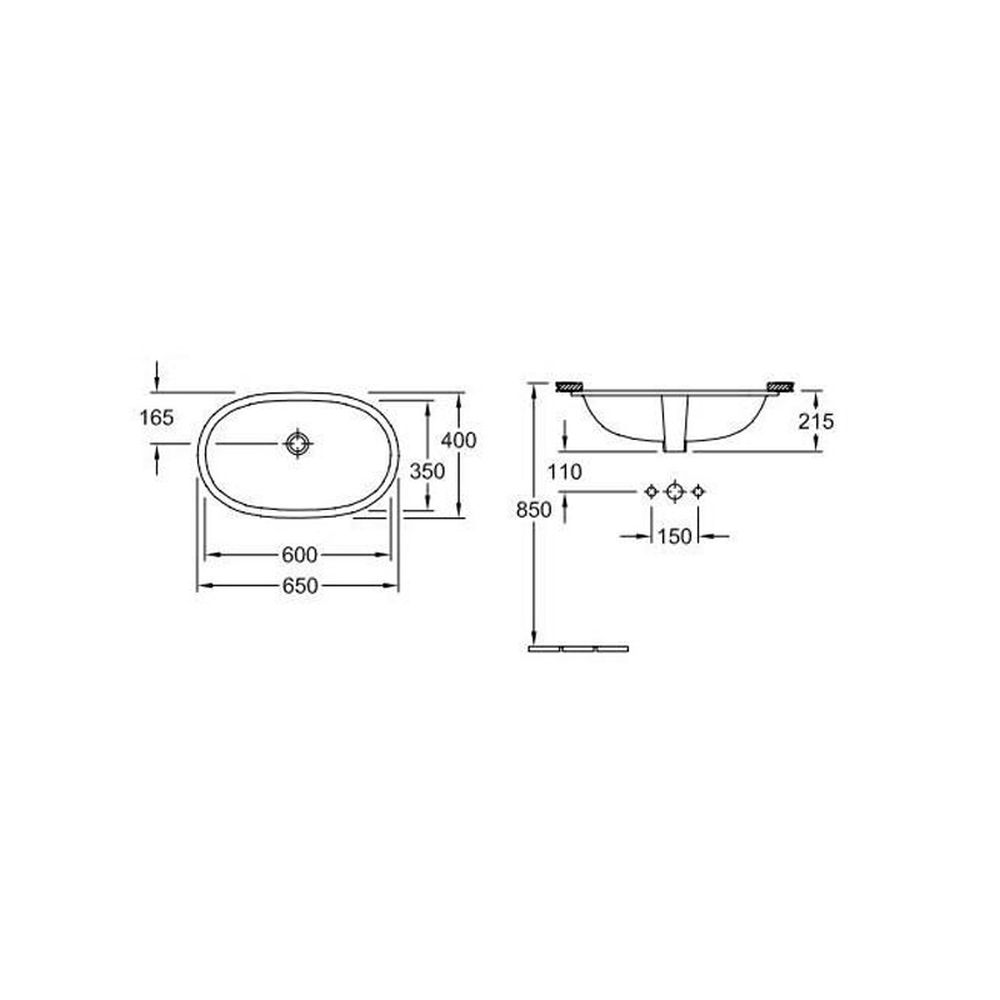 Lavoar baie incastrat alb lucios 65 cm, oval, Villeroy & Boch Novo [4]