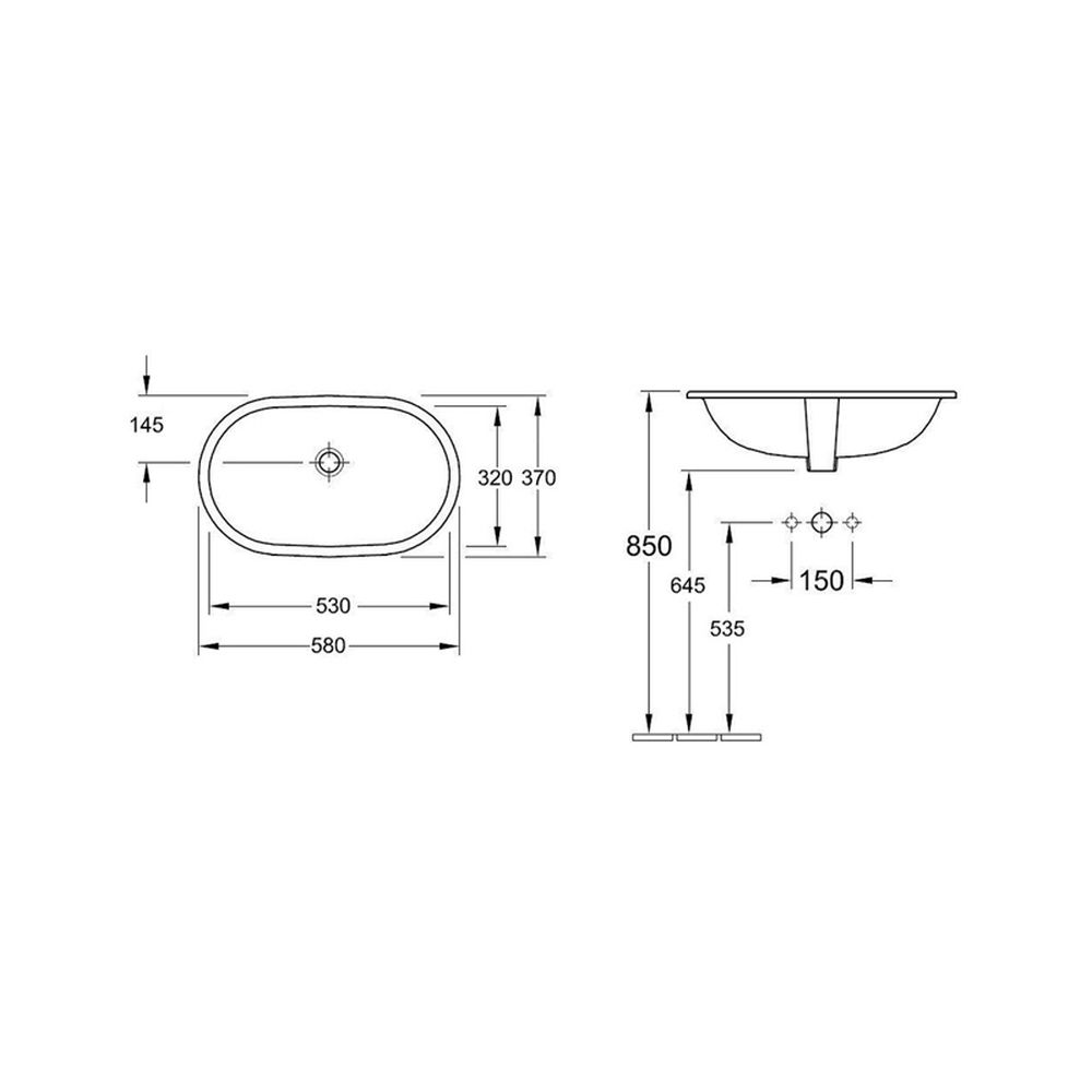 Lavoar baie incastrat alb lucios 58 cm, oval, Villeroy & Boch Novo [4]