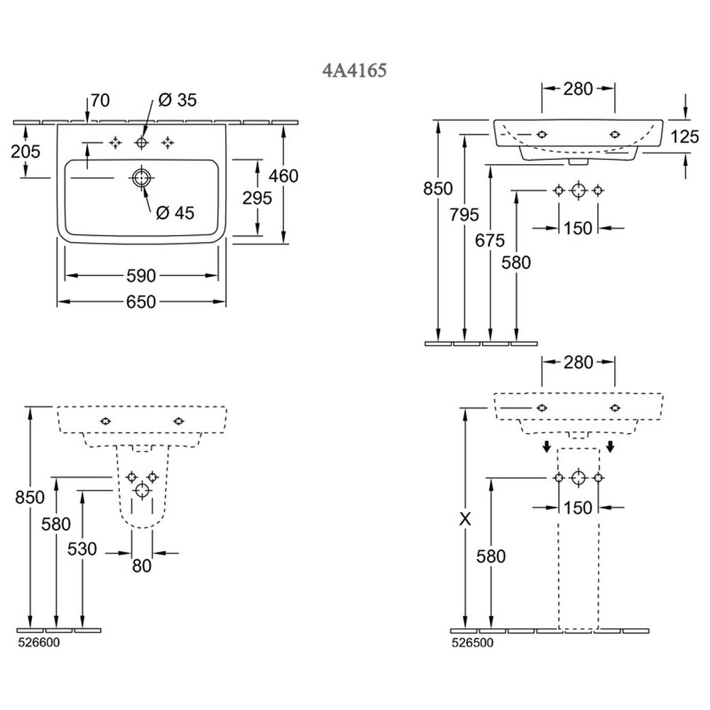 Lavoar baie suspendat alb 65 cm, dreptunghiular, Villeroy & Boch O.Novo [2]
