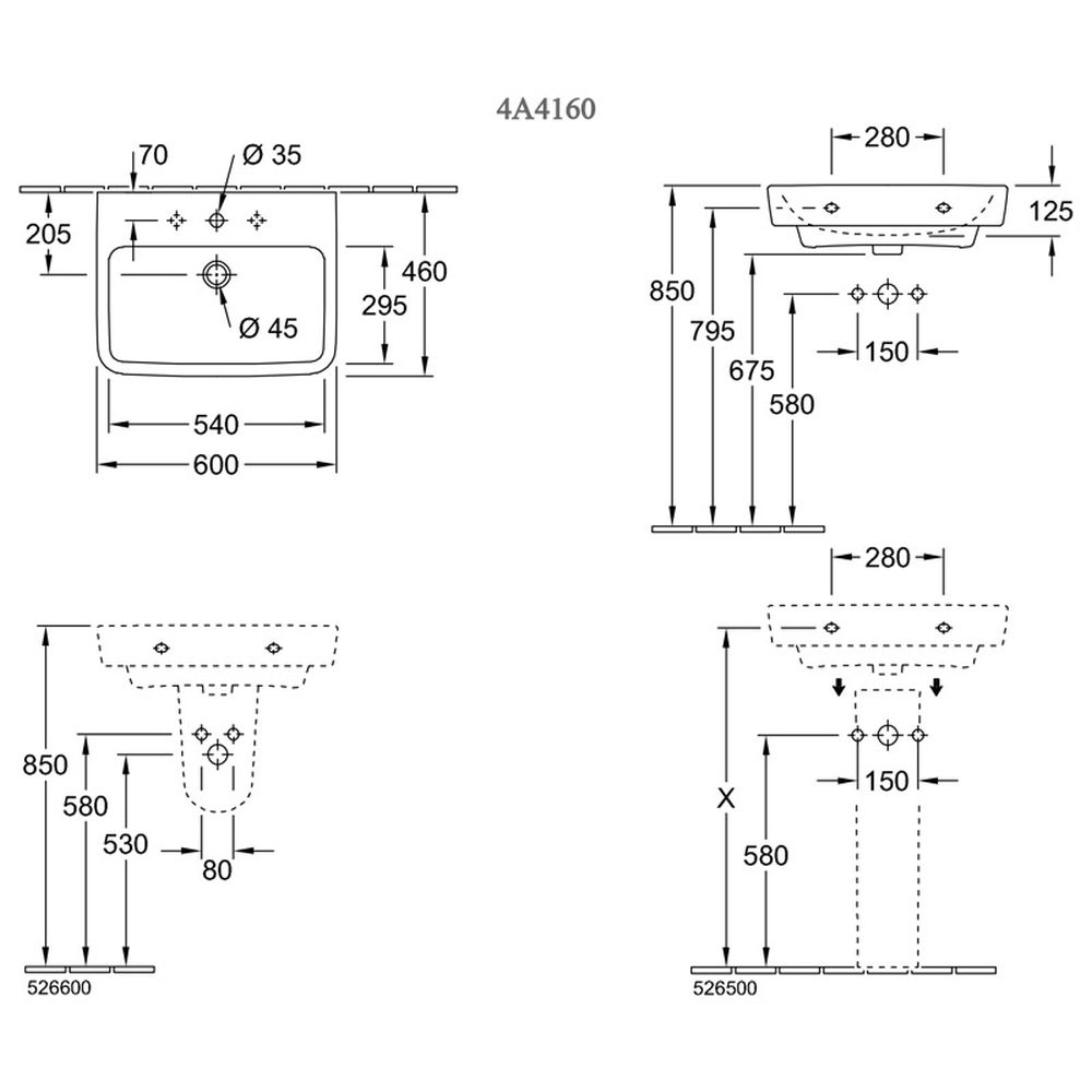 Lavoar baie suspendat alb 60 cm, dreptunghiular, Villeroy & Boch O.Novo [2]