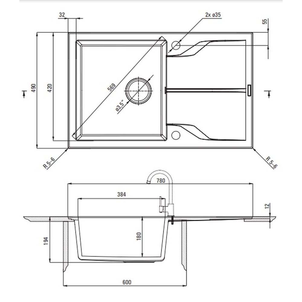 Chiuveta bucatarie compozit cu picurator gri metalic Deante Andante Flush [2]