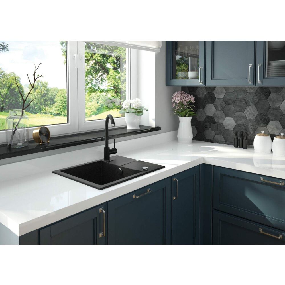 Chiuveta bucatarie compozit cu picurator grafit 59 cm Deante Andante [2]