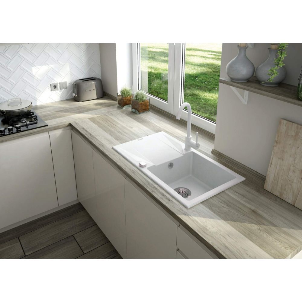 Chiuveta bucatarie compozit cu picurator alb mat 78 cm Deante Evora [2]