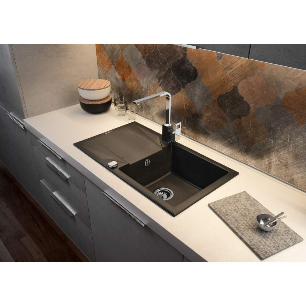 Chiuveta bucatarie compozit cu picurator grafit metalic 78 cm Deante Evora [2]