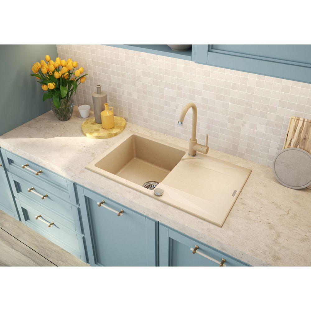 Chiuveta bucatarie compozit cu picurator bej mat 78 cm Deante Evora [2]