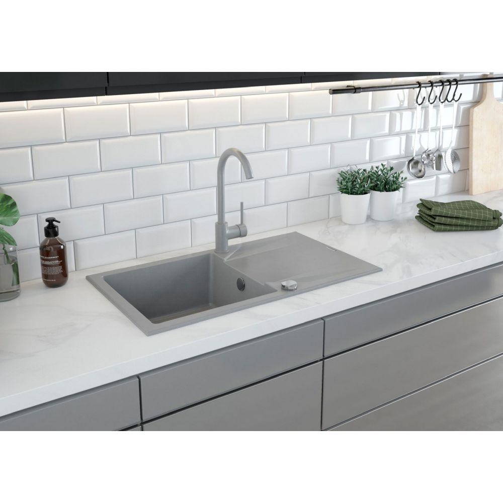 Chiuveta bucatarie compozit cu picurator gri mat 78 cm Deante Evora [2]