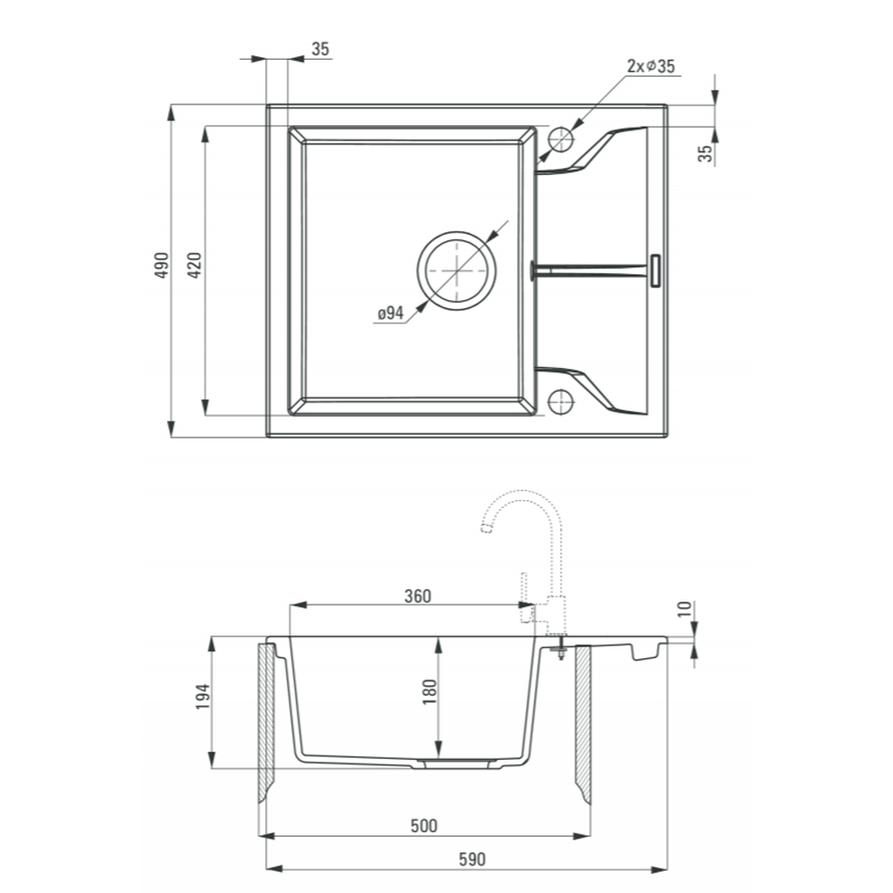 Chiuveta bucatarie compozit cu picurator grafit 59 cm Deante Andante [3]