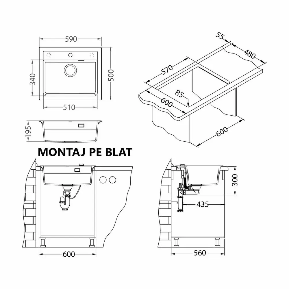 Chiuveta bucatarie compozit cuva mare negru carbon Alveus Atrox 30 [3]