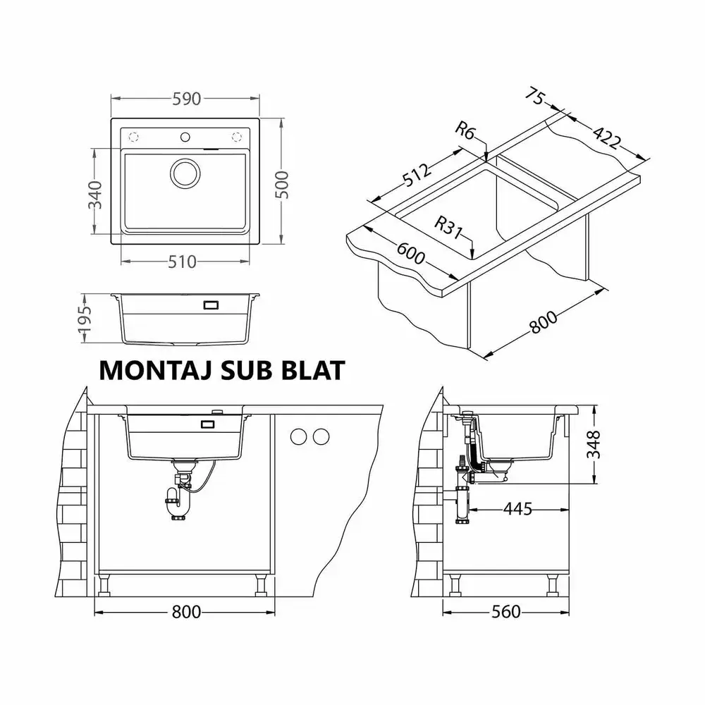 Chiuveta bucatarie compozit cuva mare negru carbon Alveus Atrox 30 [2]