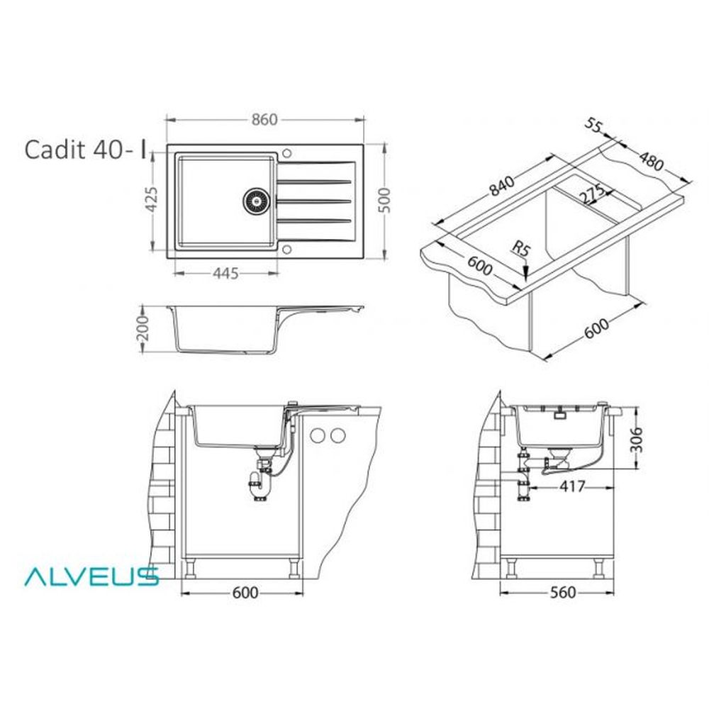 Chiuveta bucatarie compozit cuva mare negru carbon Alveus Cadit 40 [2]