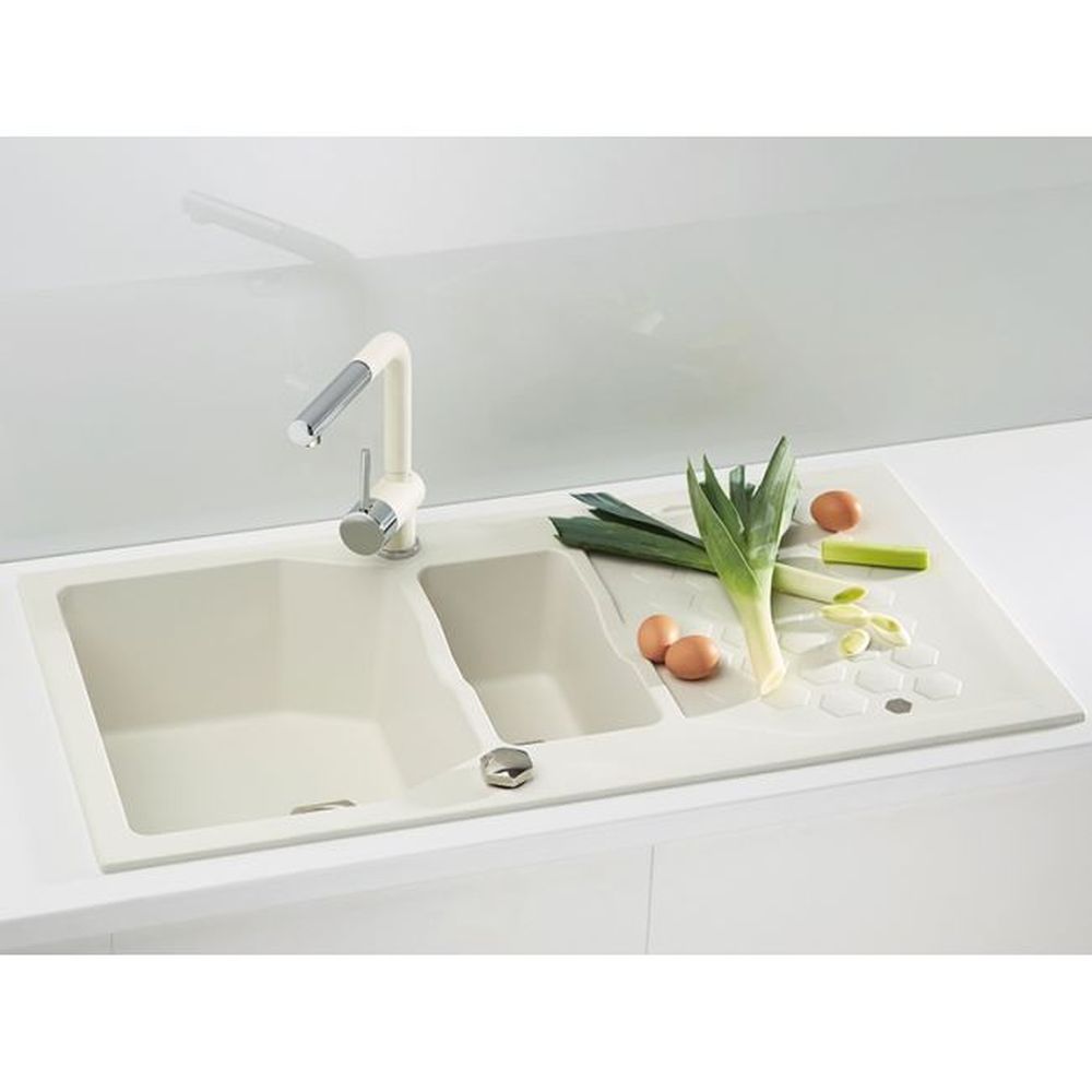 Chiuveta bucatarie compozit doua cuve alb mat Alveus Sensual 70 [2]