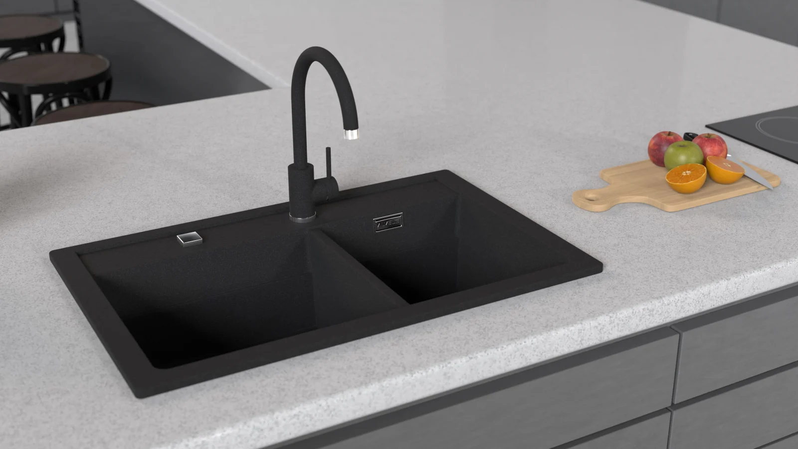Chiuveta bucatarie compozit doua cuve negru carbon Alveus Atrox 50 [3]