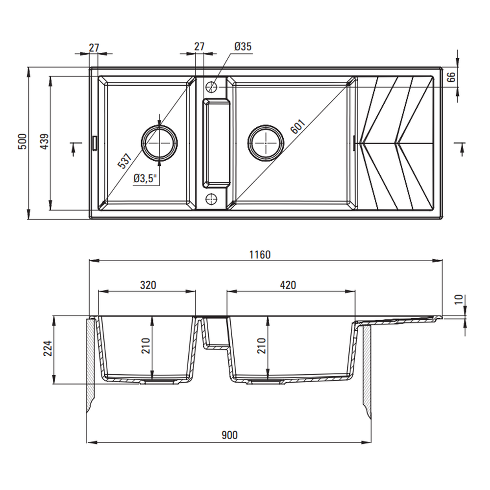 Chiuveta bucatarie compozit doua cuve si picurator, gri metalic, Deante Magnetic [2]