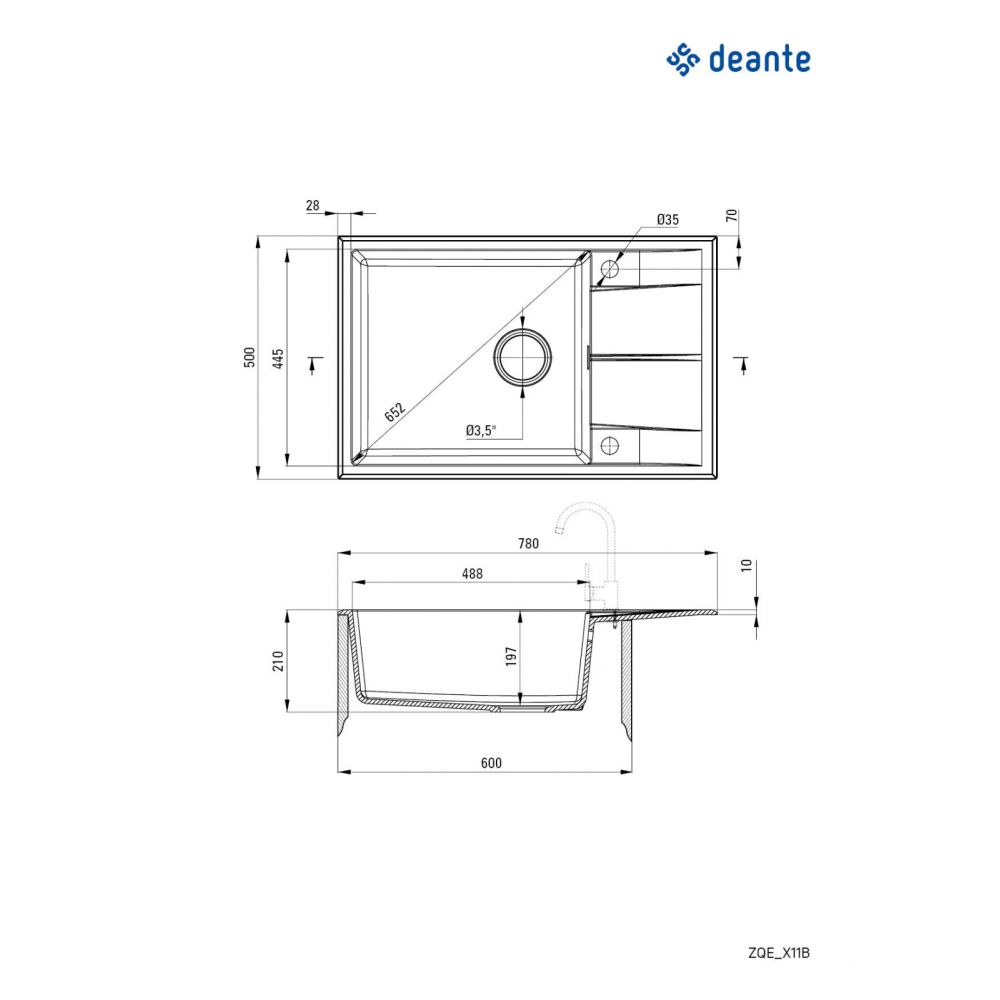 Chiuveta bucatarie compozit gri deschis mat cu picurator si ventil pop-up Deante Eridan [2]