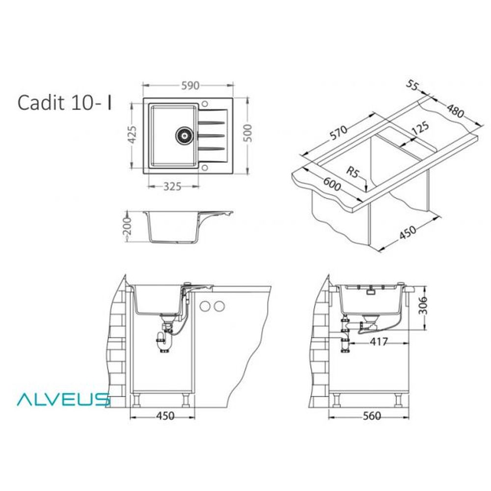 Chiuveta bucatarie compozit bej mat cu picurator Alveus Cadit 10 [3]