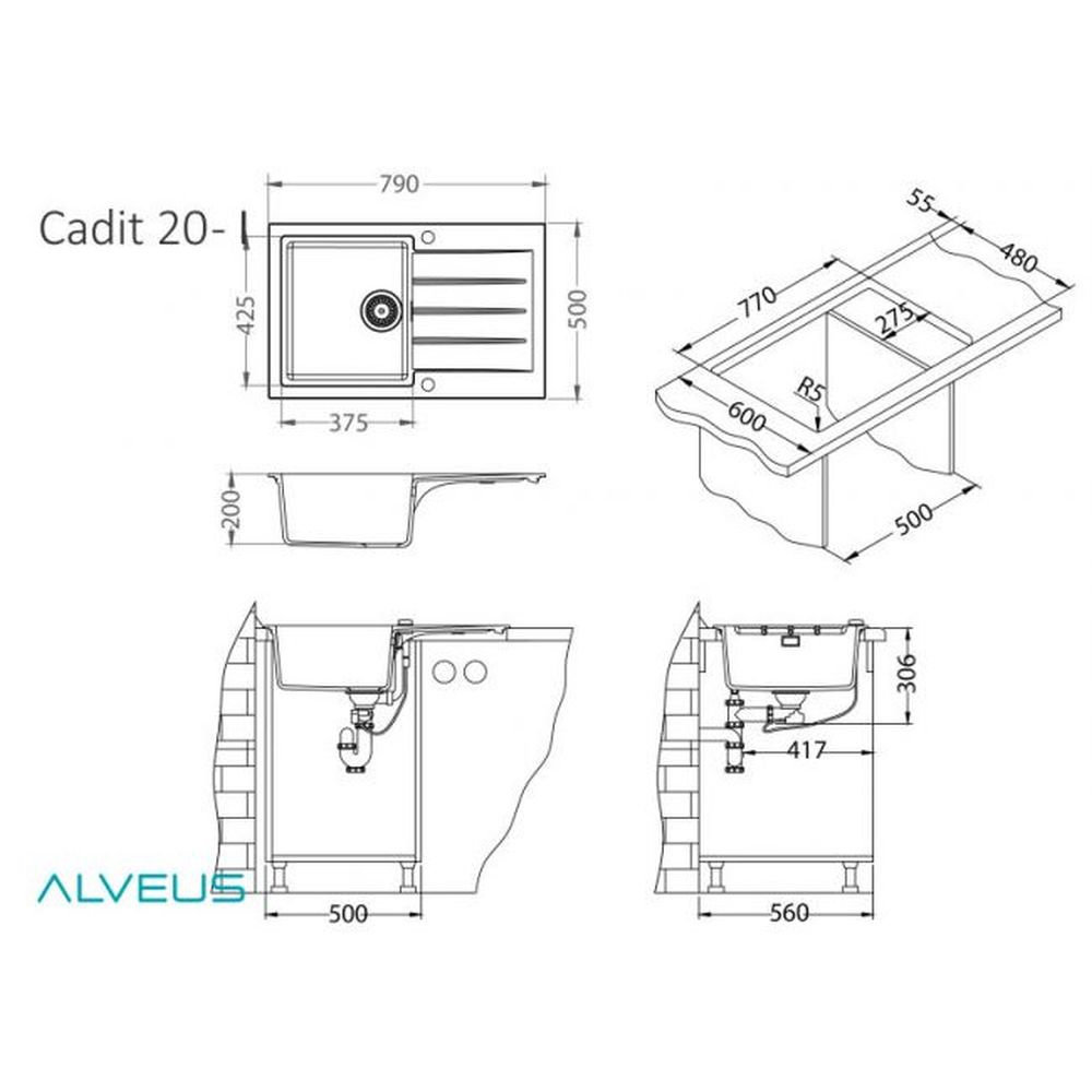 Chiuveta bucatarie compozit crem mat cu picurator Alveus Cadit 20 [3]
