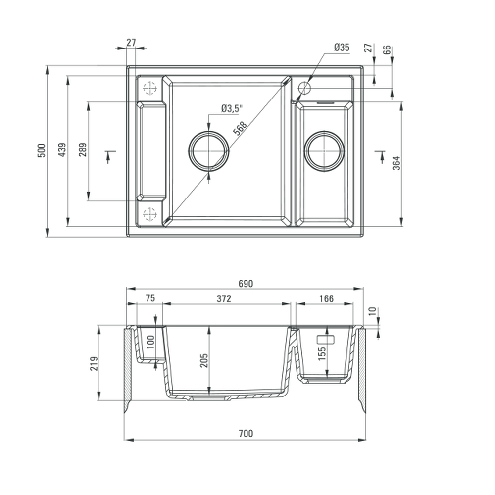 Chiuveta bucatarie compozit cu doua cuve alb mat Deante Magnetic [2]