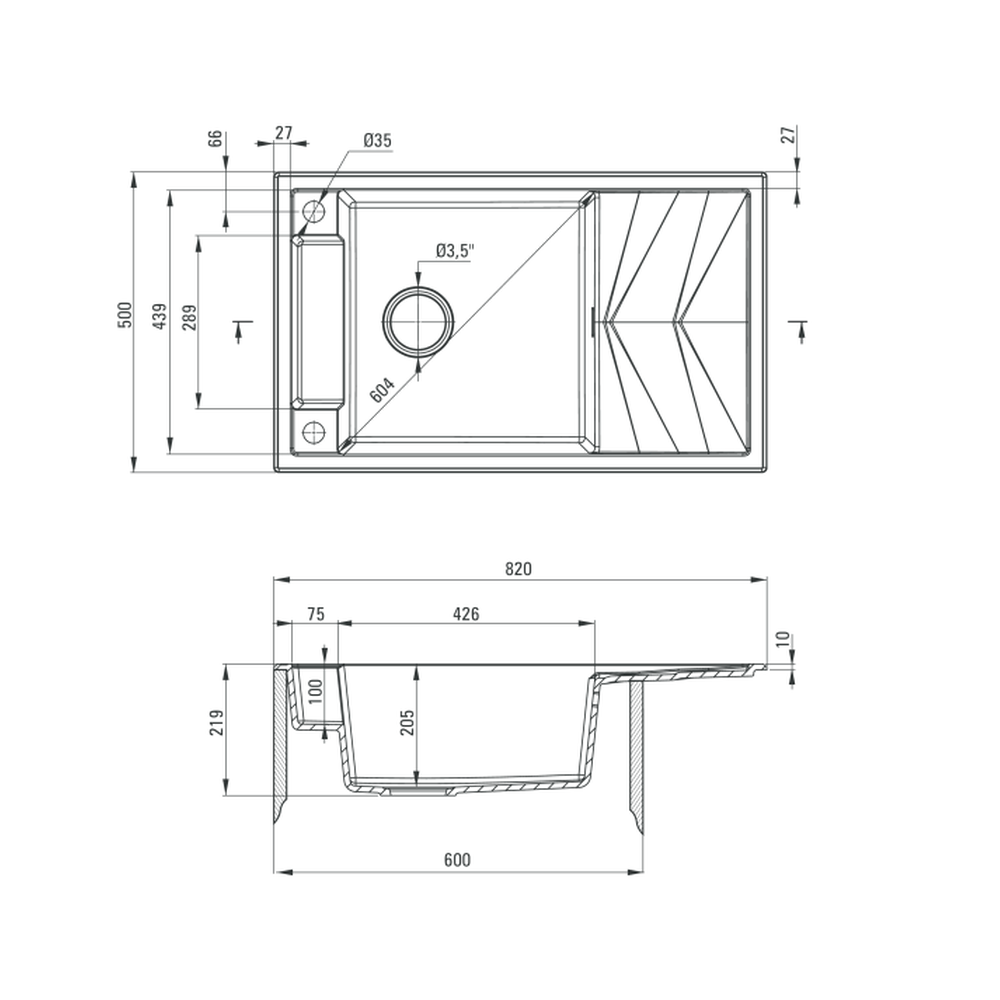 Chiuveta bucatarie compozit dreptunghiulara cu picurator antracit mat Deante Magnetic [2]