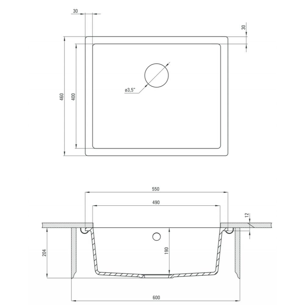 Chiuveta bucatarie compozit sub blat gri mat 55 cm Deante Corda [4]