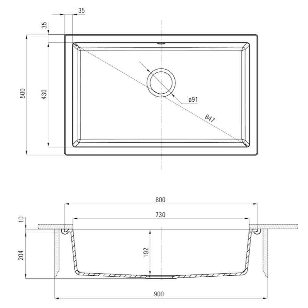 Chiuveta bucatarie compozit sub blat gri mat 80 cm Deante Corda [2]