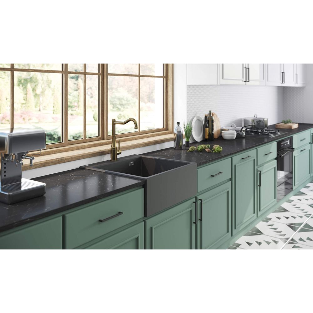 Chiuveta bucatarie farmhouse antracit mat, material compozit, Eridan Deante [4]