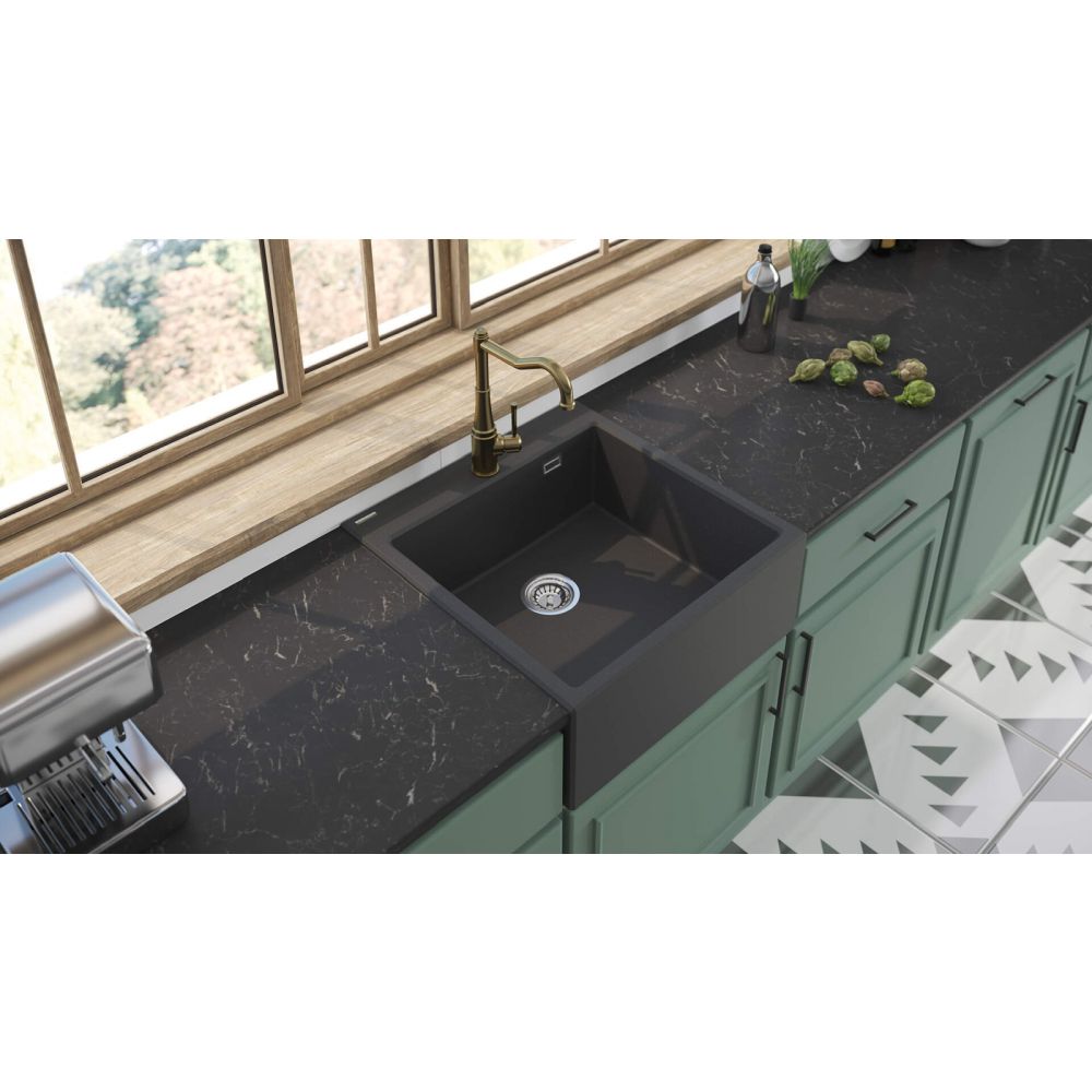 Chiuveta bucatarie farmhouse antracit mat, material compozit, Eridan Deante [3]