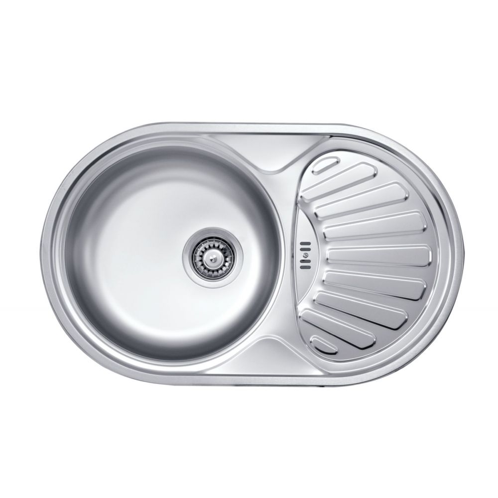 Chiuveta bucatarie inox leinen cu picurator semirotunda, 77x48 cm, Deante Twist