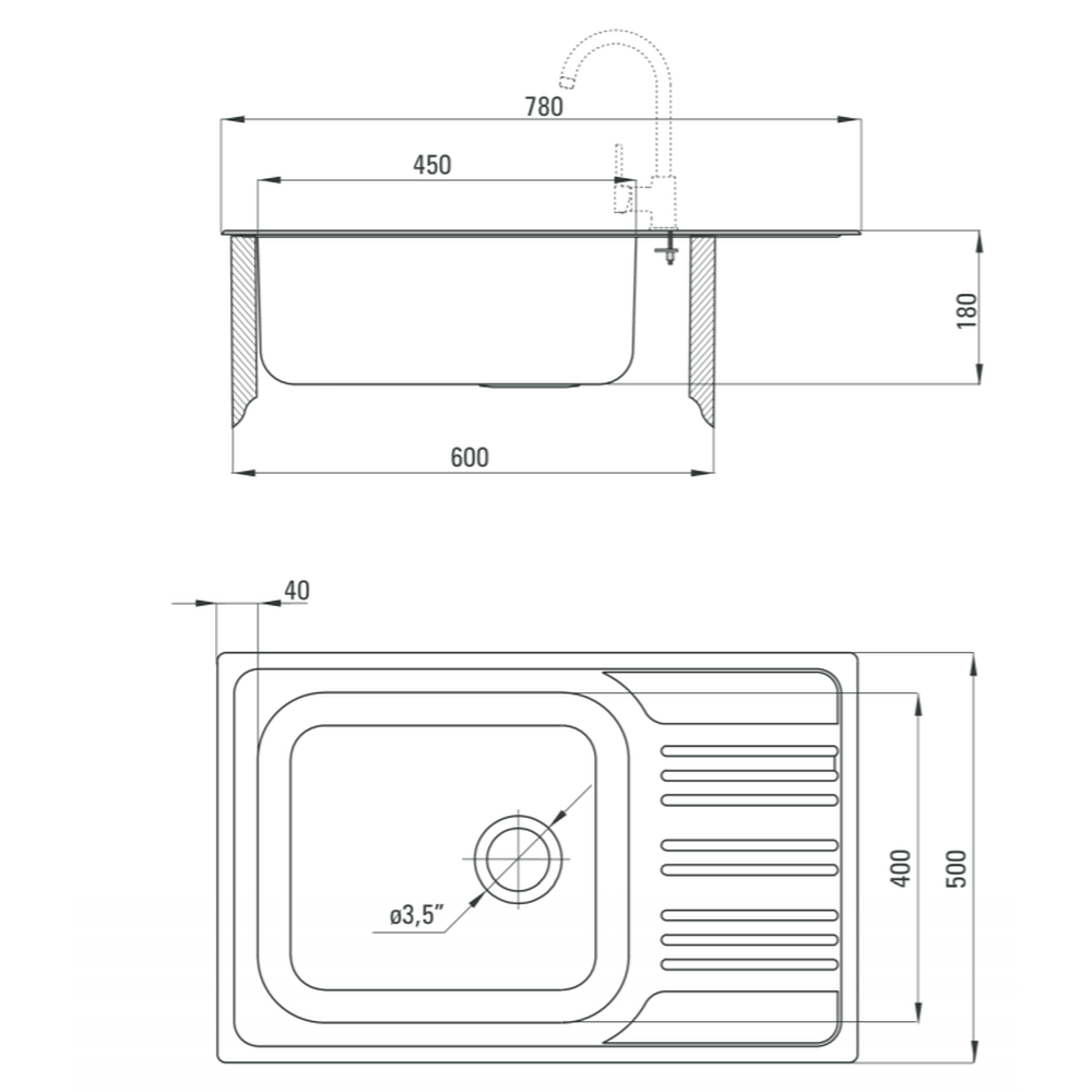 Chiuveta bucatarie inox cu picurator crom satin, 78x50 cm, Deante Xylo [3]