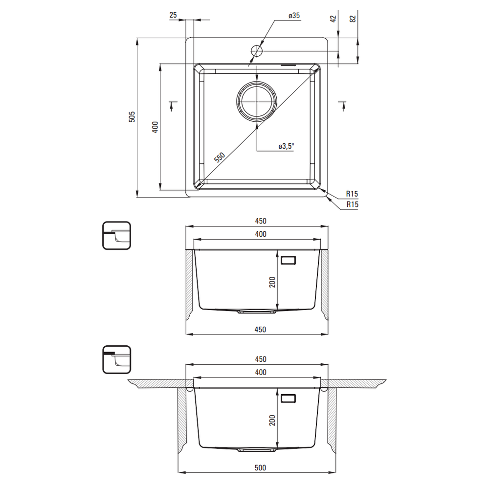 Chiuveta bucatarie inox Deante Olfato, 45x50 cm, auriu periat [2]