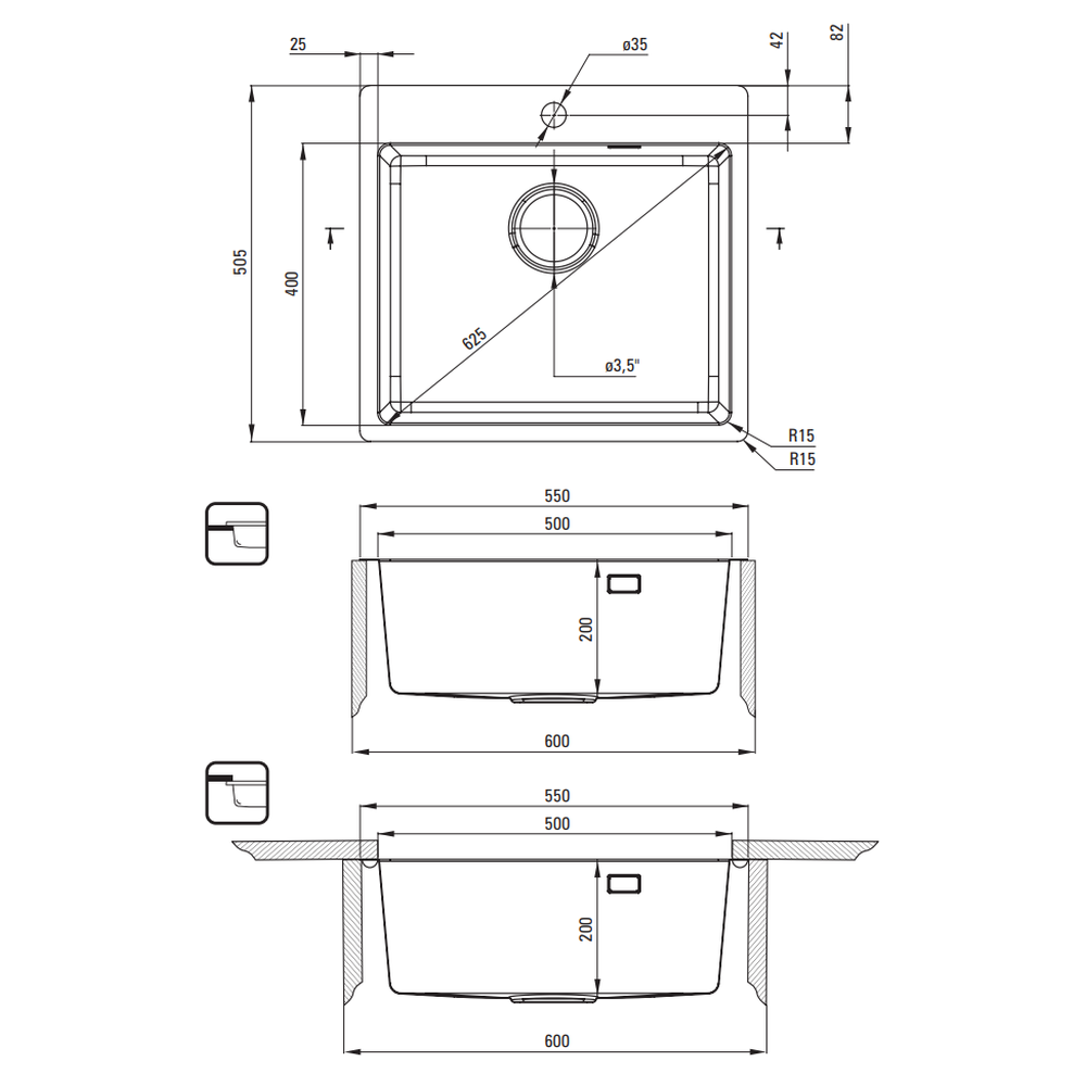 Chiuveta bucatarie inox Deante Olfato, 55x50 cm, auriu periat [2]